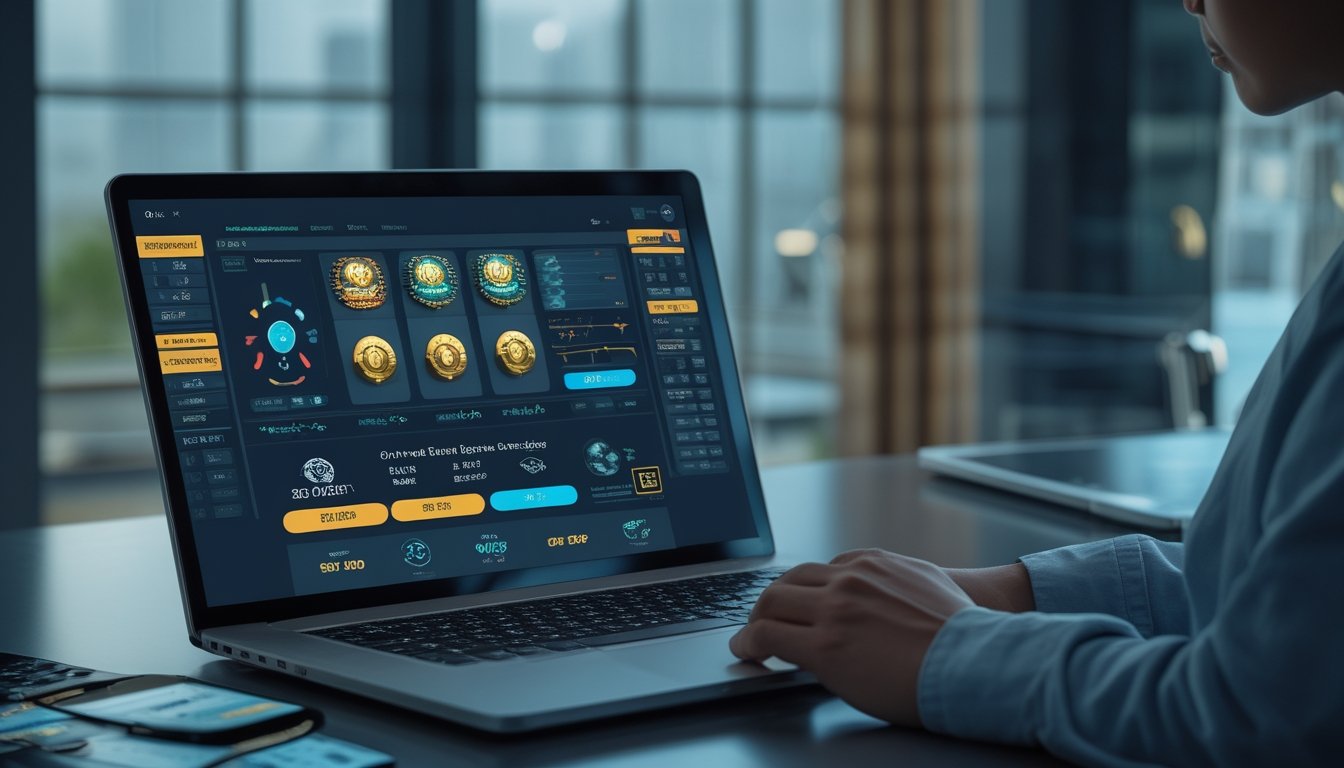 Orang dewasa mempelajari analisis permainan slot dan indikator RTP pada laptop di ruang kerja modern.