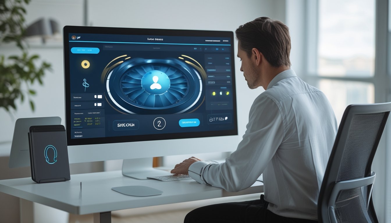 Seseorang menilai kredibilitas platform kasino live melalui komputer di ruang kerja modern.