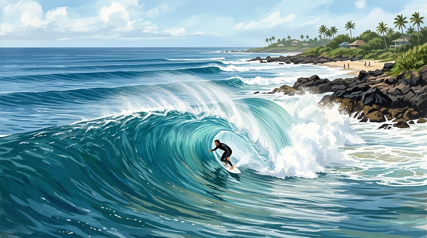 A surfer rides inside a clean barreling wave at Pipeline on Oahu’s North Shore.