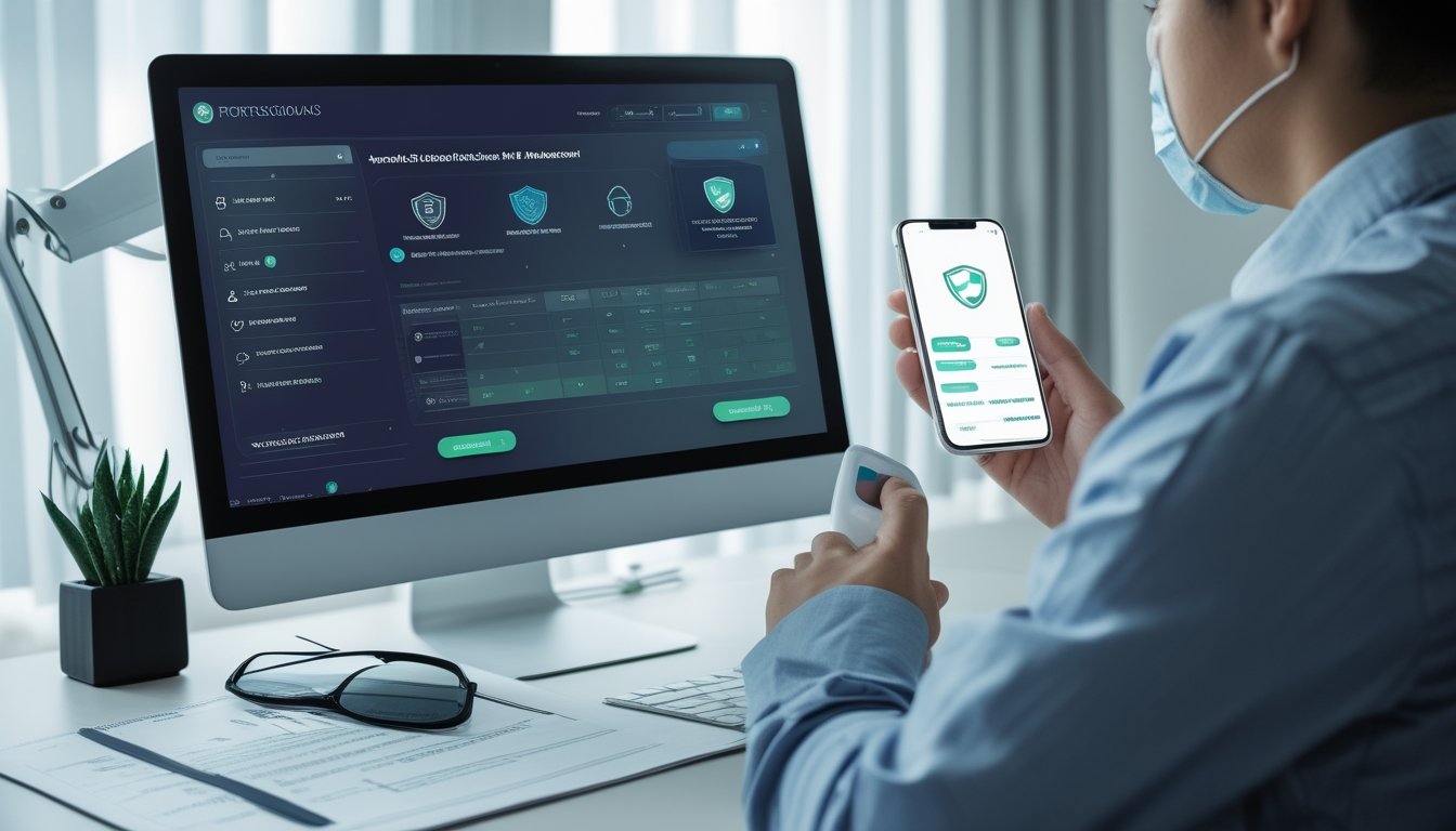 Seseorang memeriksa keamanan dan legalitas platform taruhan online menggunakan laptop dan ponsel.