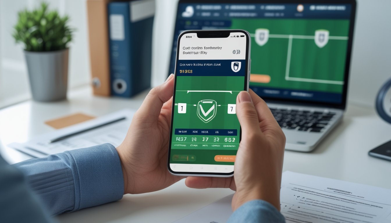 Seseorang menggunakan ponsel untuk mengakses platform sepak bola yang aman dan berizin.