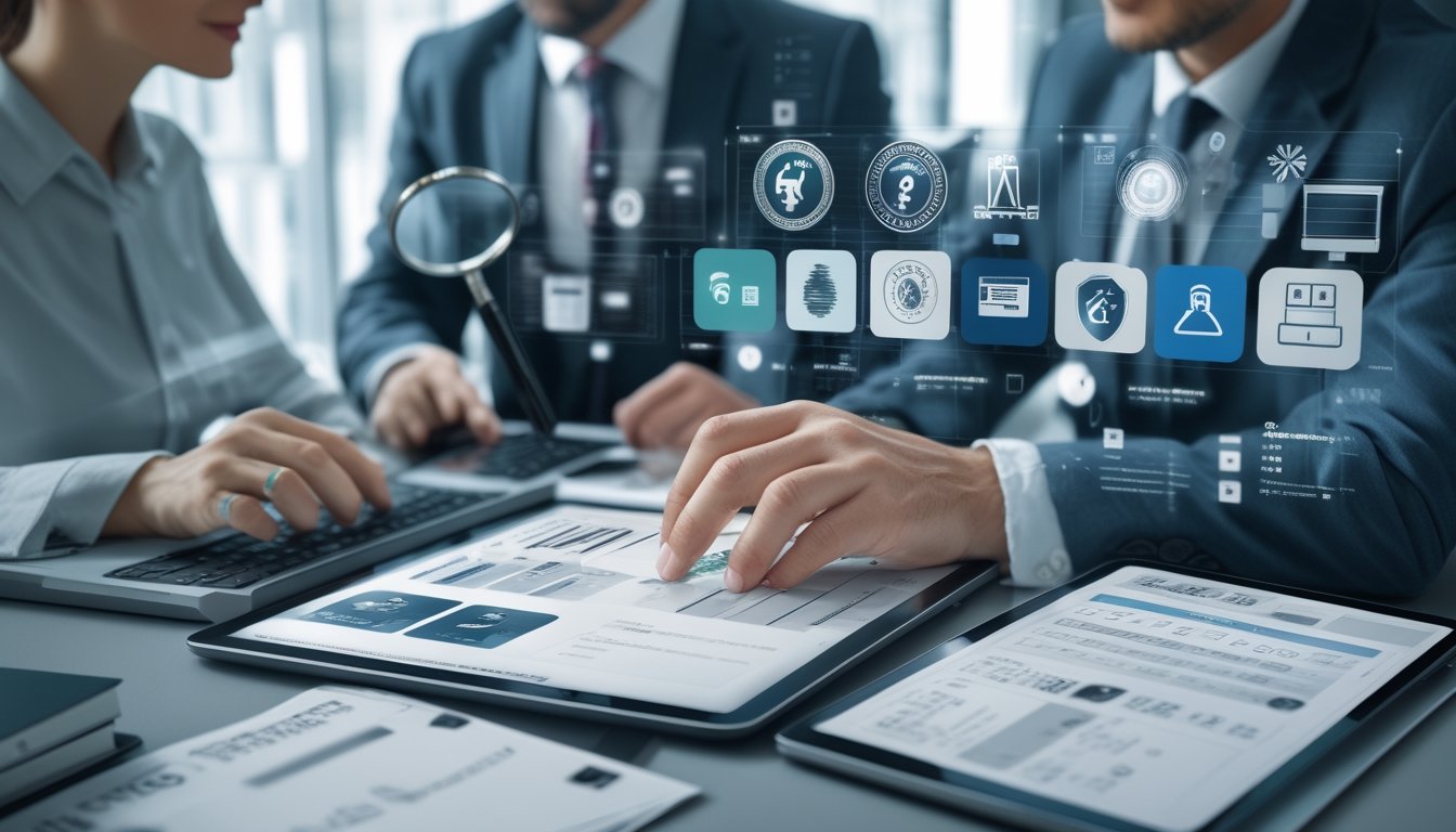 Tim profesional memeriksa keamanan dan kredibilitas platform digital di ruang kantor modern.