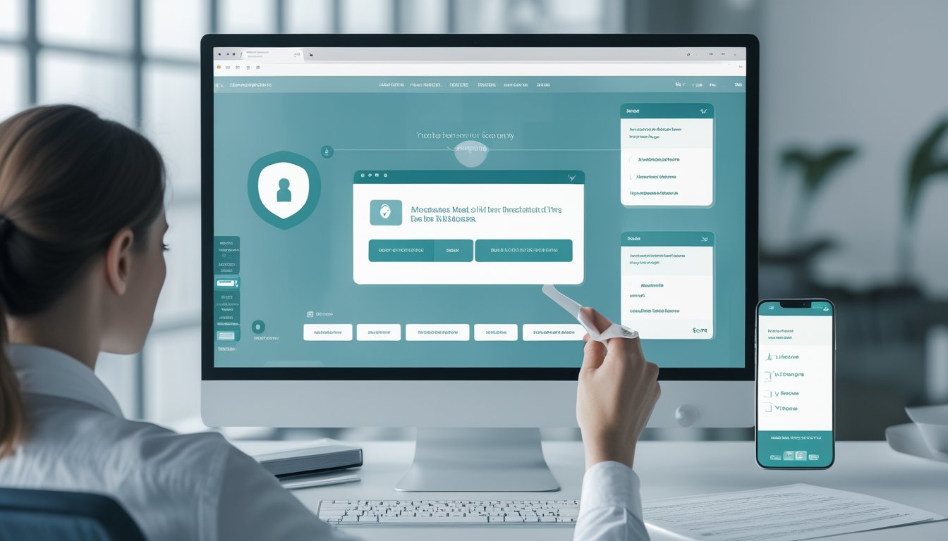 Seseorang memeriksa keamanan sebuah situs web di komputer dengan bantuan daftar periksa.