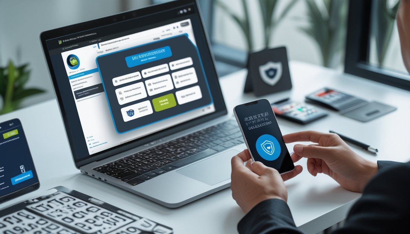 Seseorang memeriksa keamanan platform digital dan kesiapan pembayaran QRIS menggunakan laptop dan ponsel.