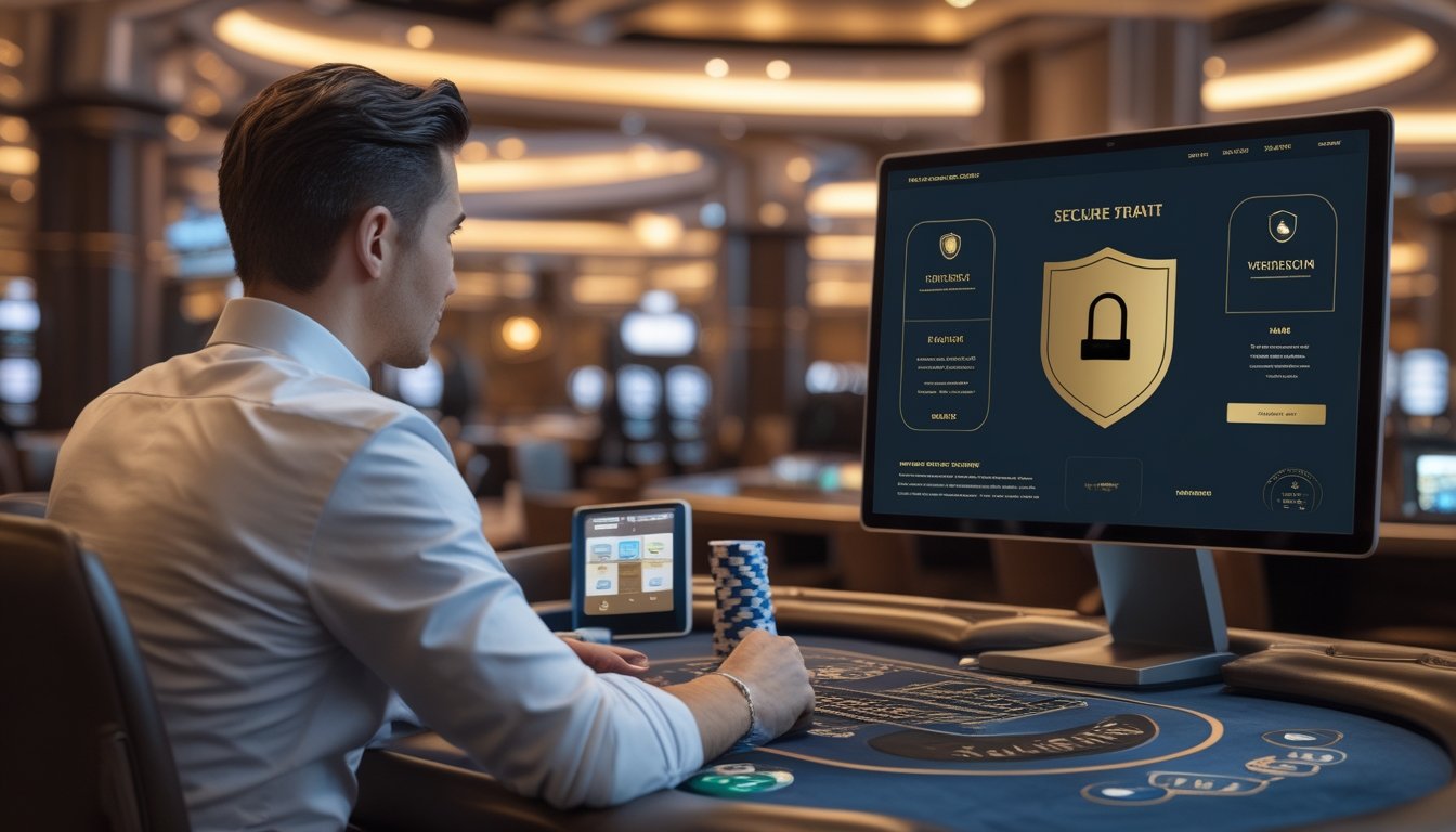 Pemain blackjack memeriksa keamanan dan legalitas situs kasino melalui perangkat digital.