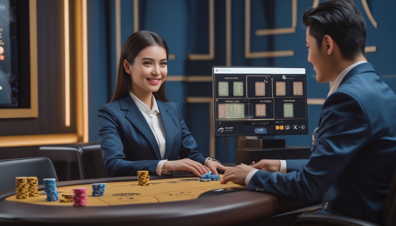 Dealer manusia memandu permainan ceme secara langsung melalui layar komputer.