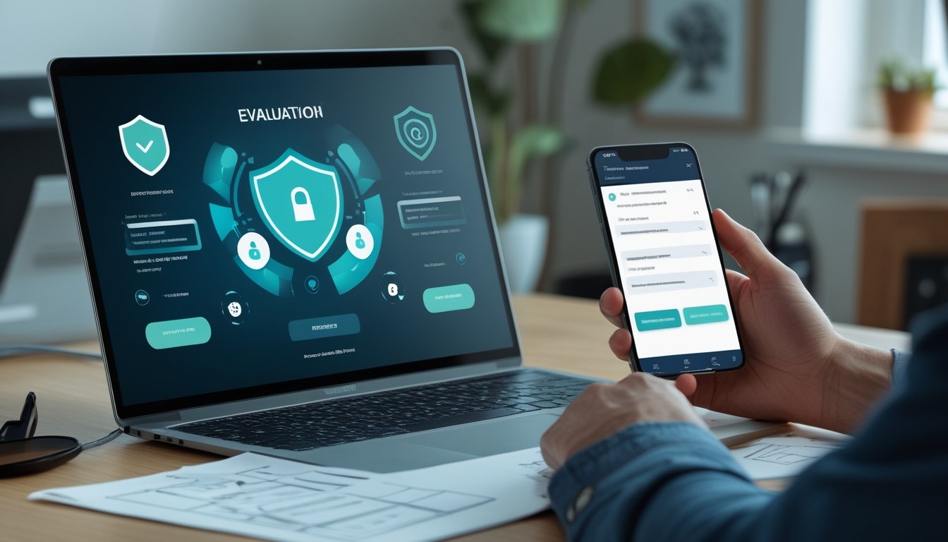 Seseorang memeriksa keamanan platform permainan daring melalui laptop dan ponsel di ruang kerja.