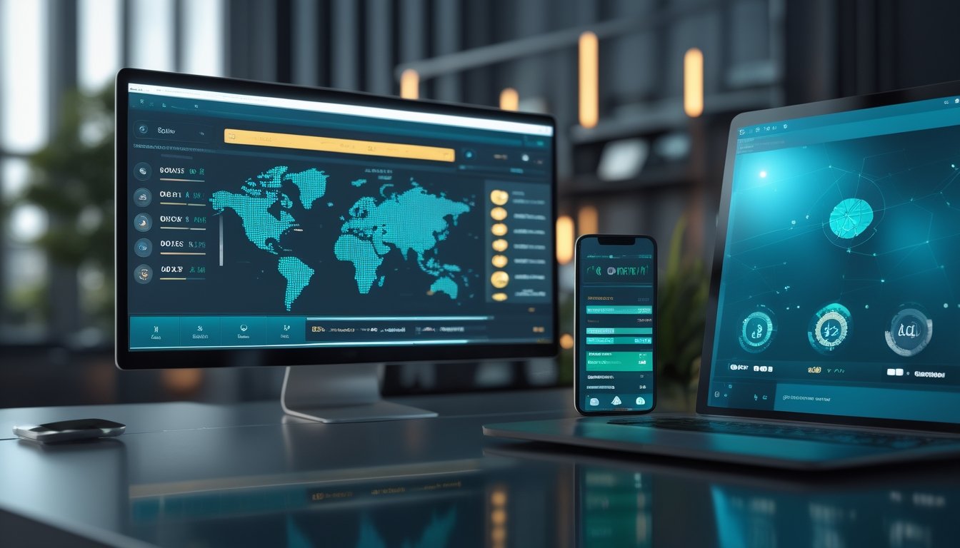 Seseorang memeriksa data hasil undian digital melalui laptop dan ponsel di meja modern.