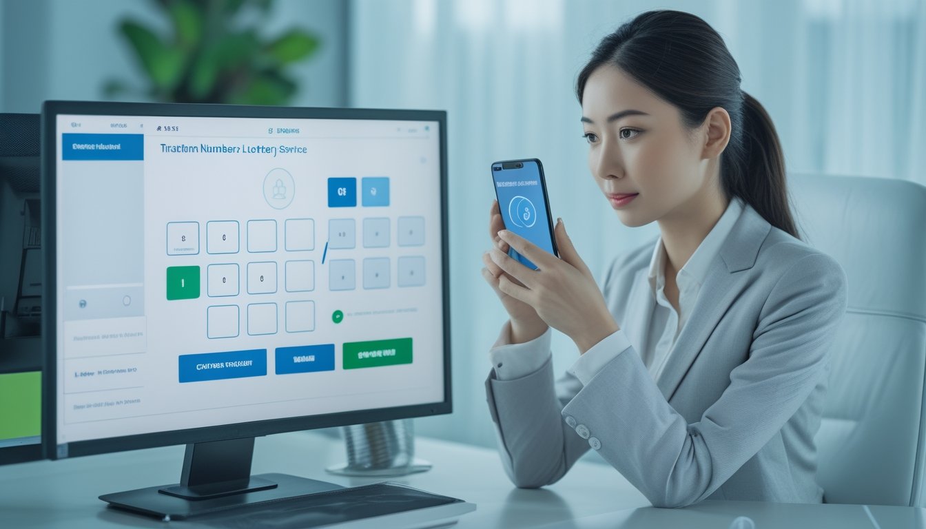 Seorang profesional menggunakan ponsel untuk mengakses layanan pembayaran digital di kantor modern.