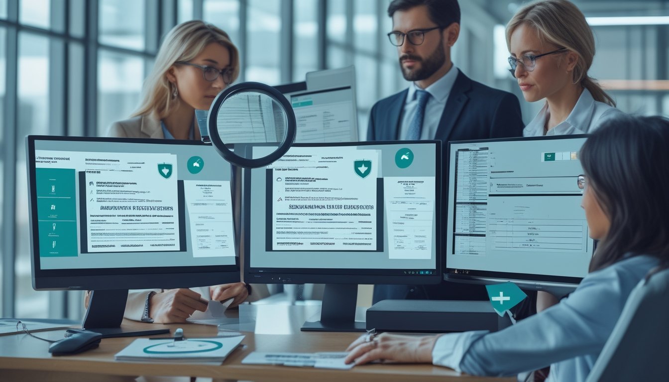 Tim profesional memeriksa dokumen legalitas dan proses verifikasi operator di kantor modern.