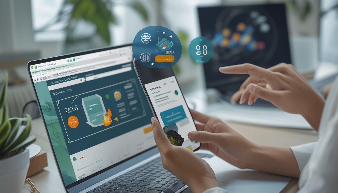 Seseorang menggunakan ponsel dan laptop untuk meninjau pembayaran dompet digital pada platform olahraga daring.