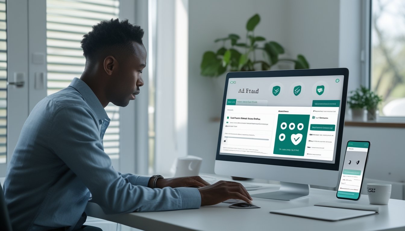 Seseorang memeriksa situs taruhan balap kuda online dengan hati-hati menggunakan laptop dan simbol keamanan digital.
