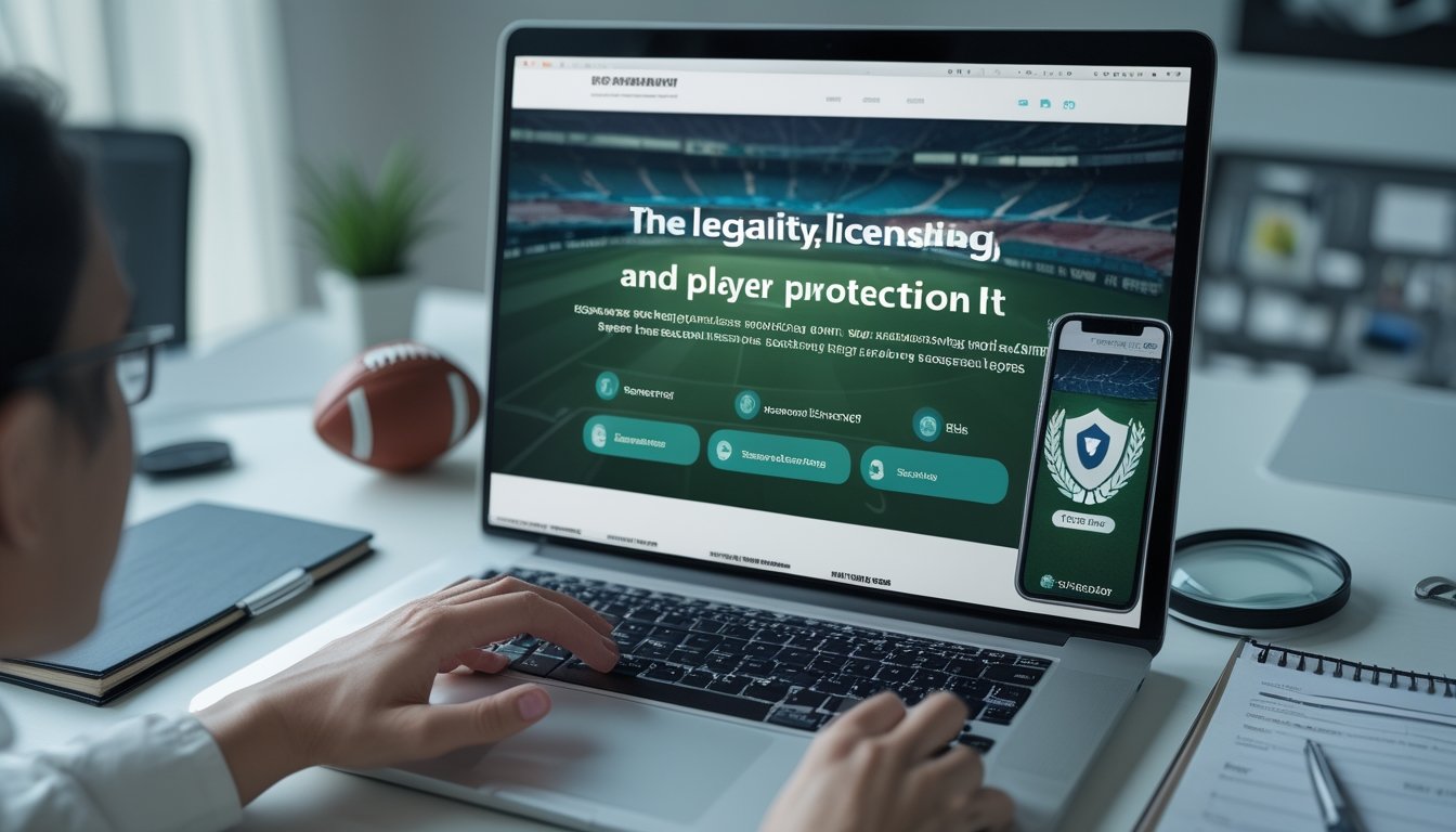 Seseorang memeriksa keamanan dan legalitas situs taruhan sepak bola melalui laptop dan ponsel.
