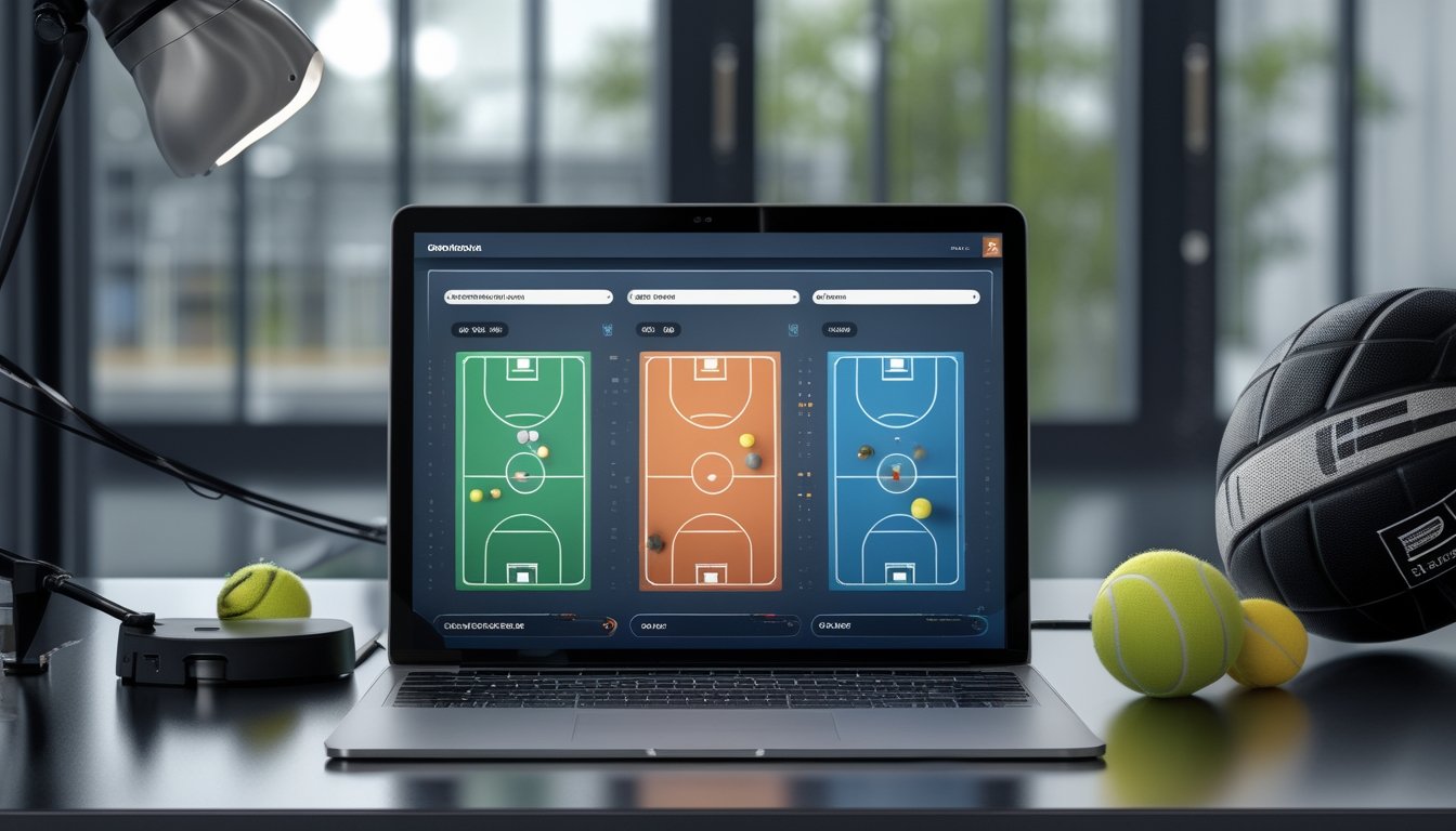 Perangkat digital menampilkan konsep taruhan sepak bola, basket, dan tenis dalam satu akun.
