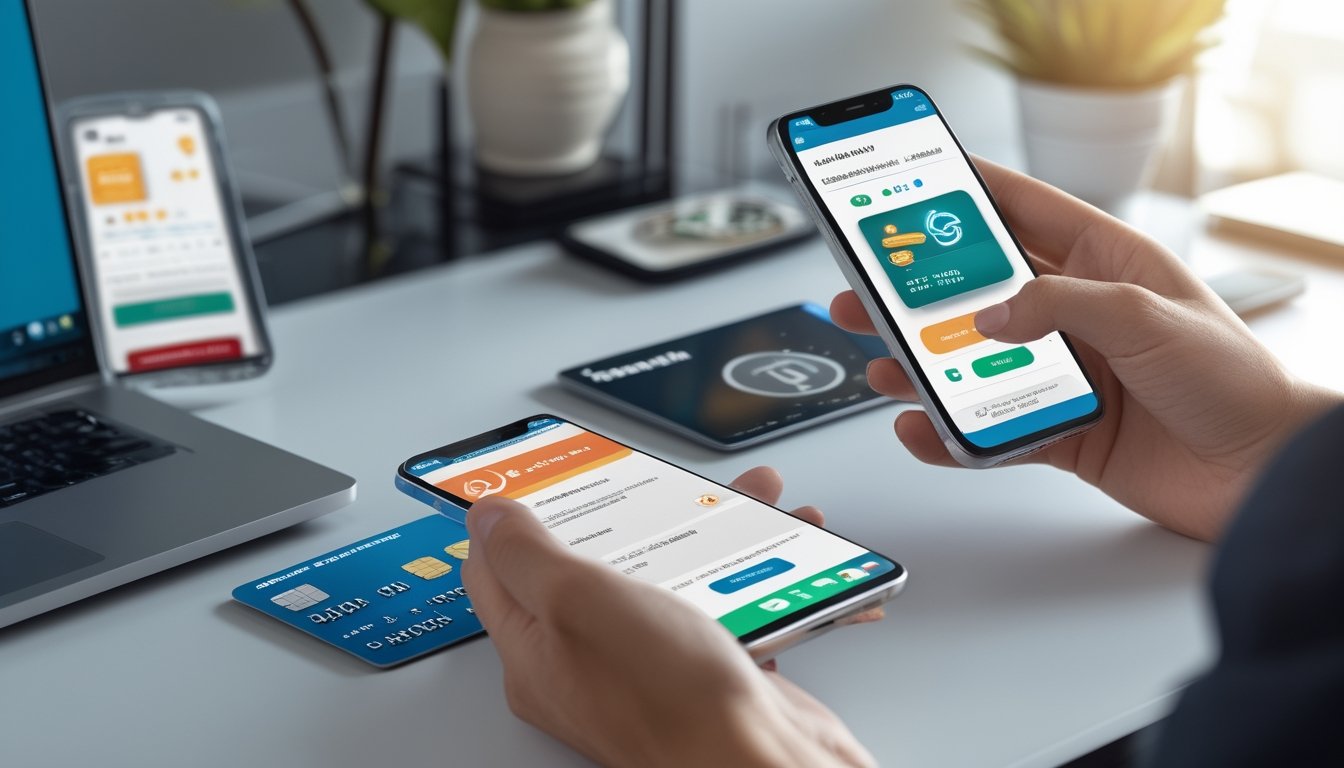Seseorang menggunakan ponsel untuk melakukan pembayaran digital ke platform kasino online.