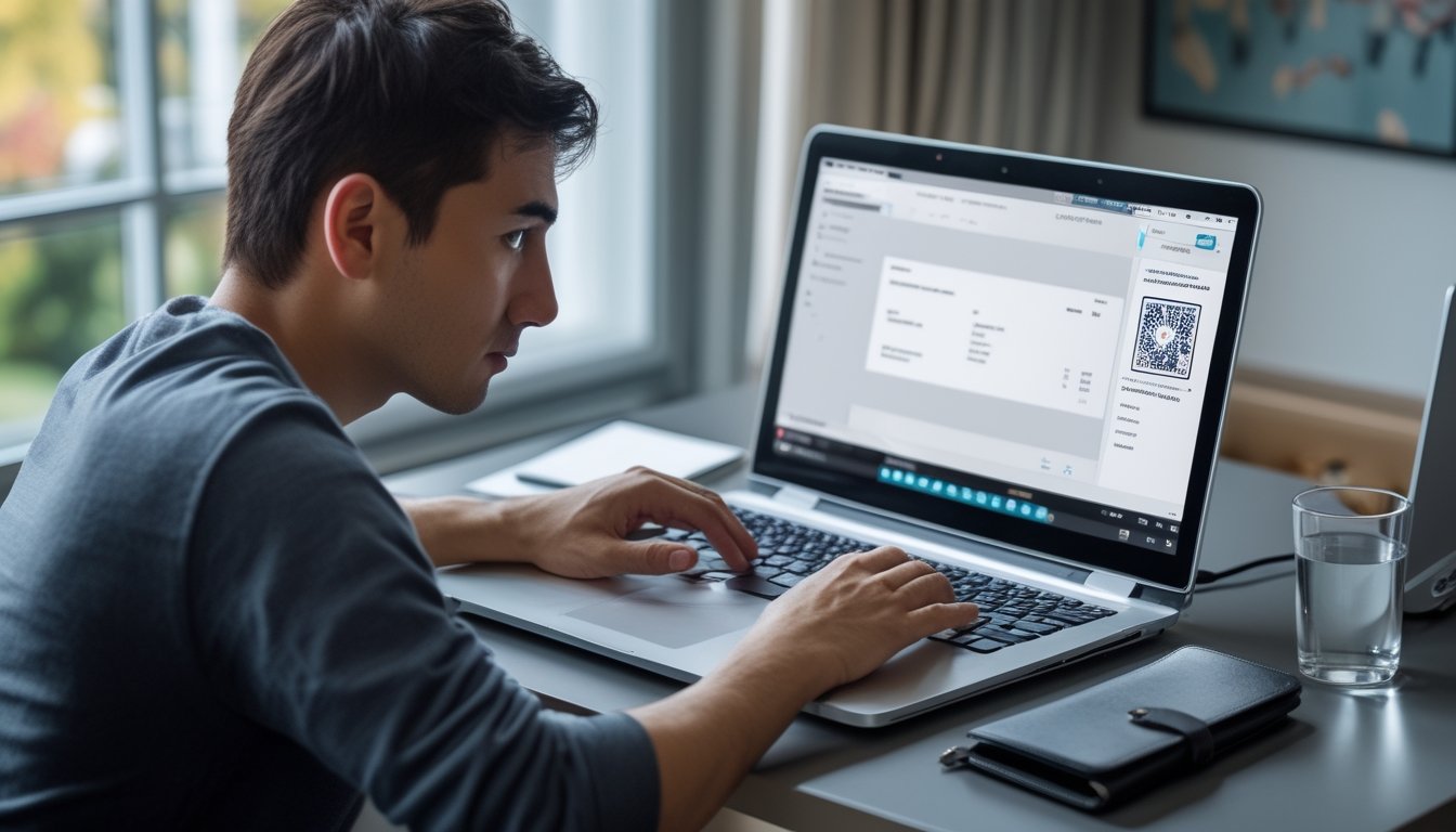 Seorang pemain poker online duduk merenung di depan laptop setelah mengalami kekalahan beruntun.
