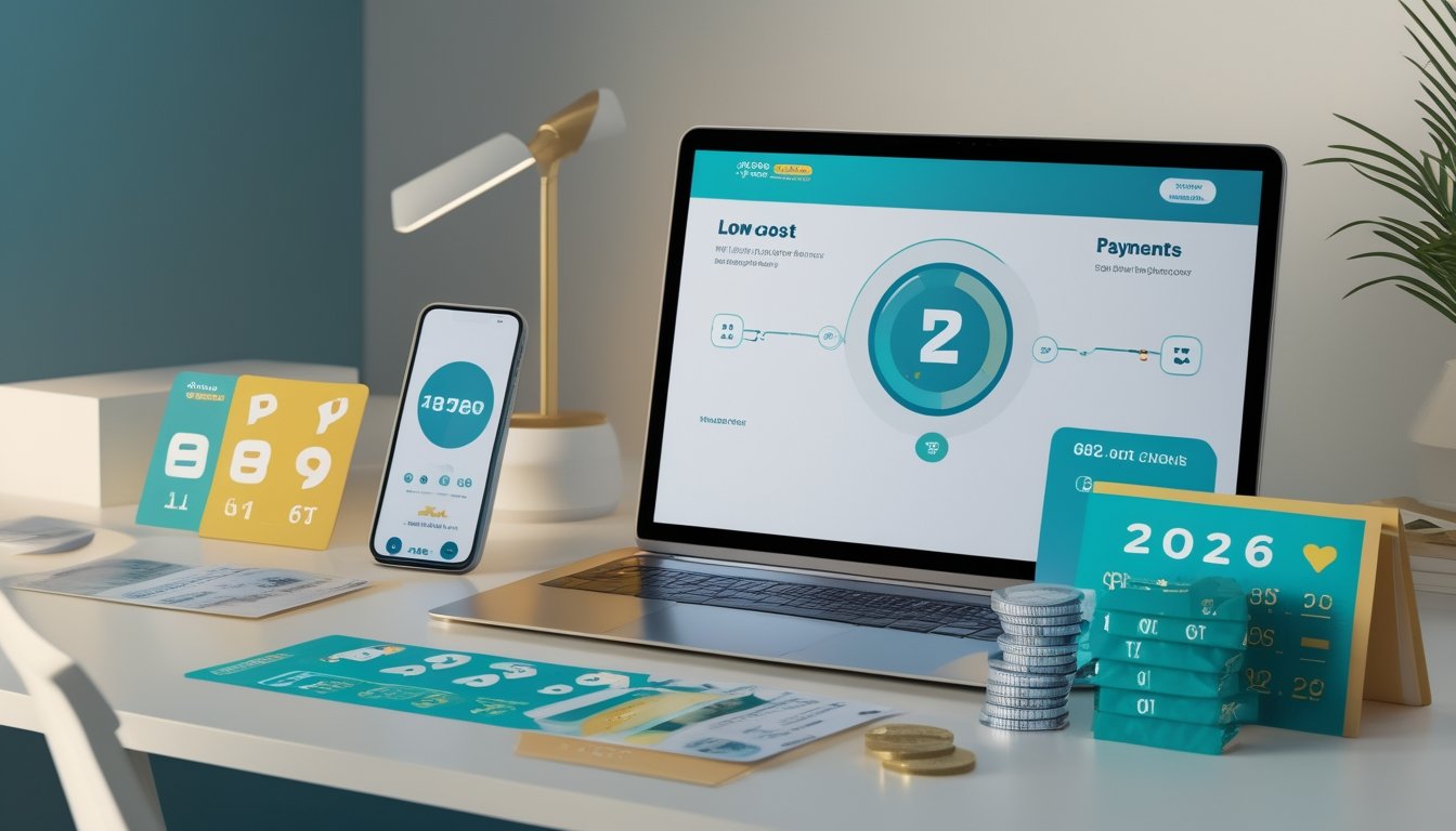 Ponsel menampilkan permainan angka abstrak berdampingan dengan perangkat pembayaran digital dan uang rupiah di atas meja.