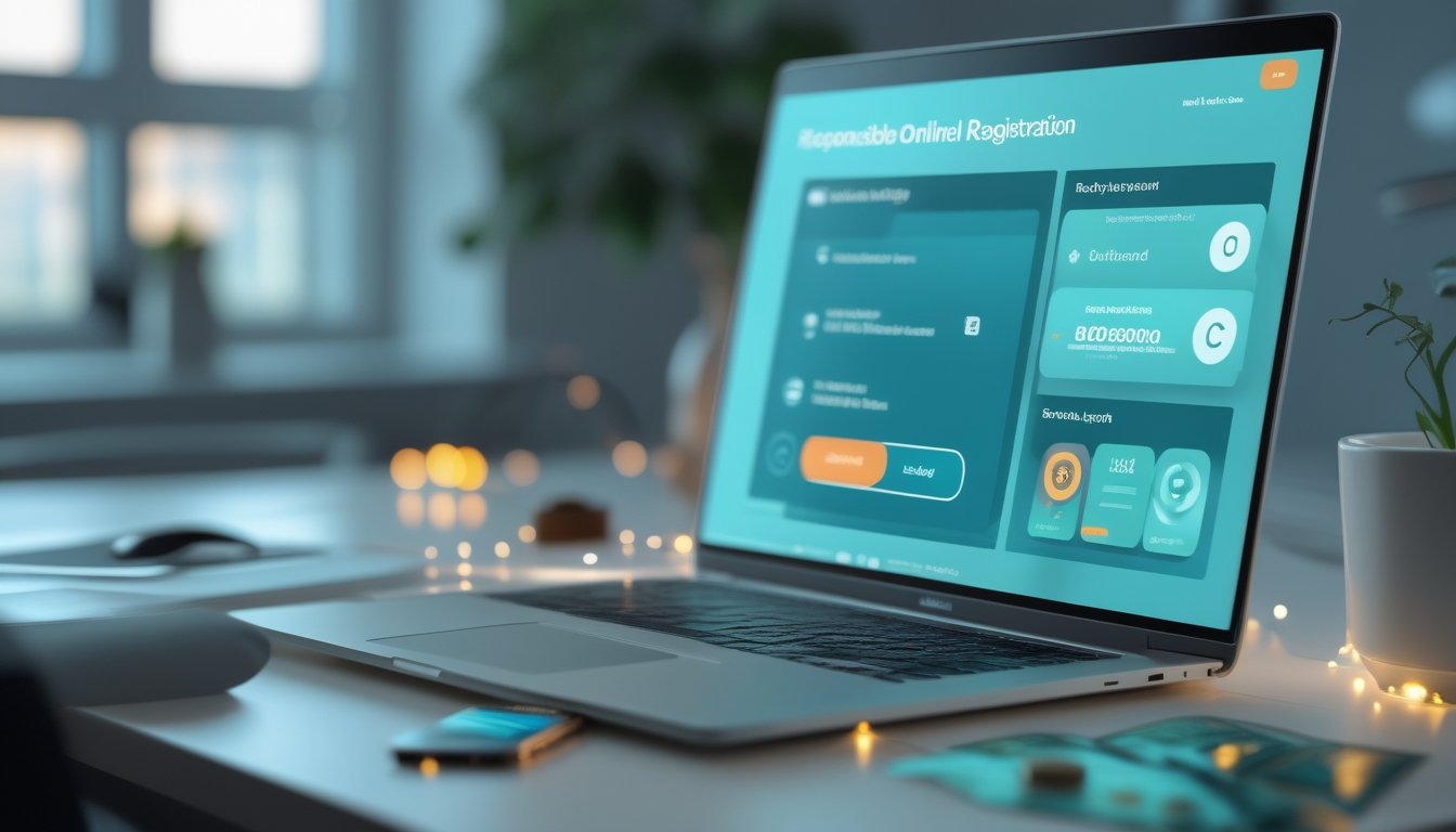 Laptop dan ponsel menampilkan antarmuka akun digital di atas meja kerja modern.