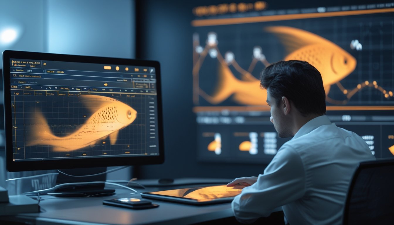 Seorang analis memeriksa grafik data yang tidak konsisten di ruang kerja digital.
