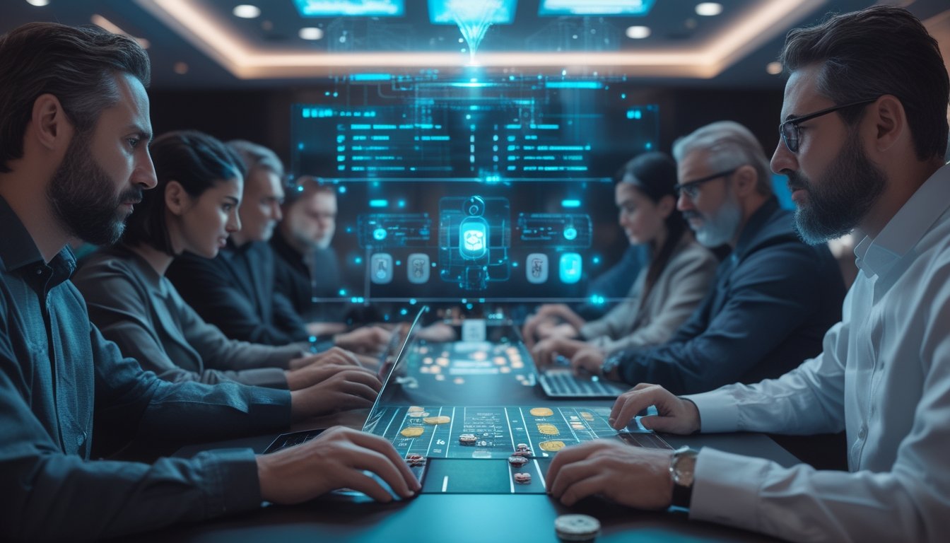 Pemain dewasa menggunakan berbagai perangkat untuk bermain poker online di lingkungan teknologi modern.