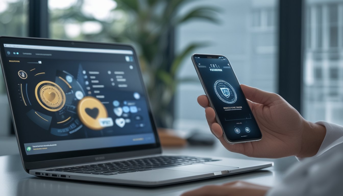 Pengguna di Indonesia meninjau transaksi dompet digital dengan simbol keamanan dan risiko pembayaran.