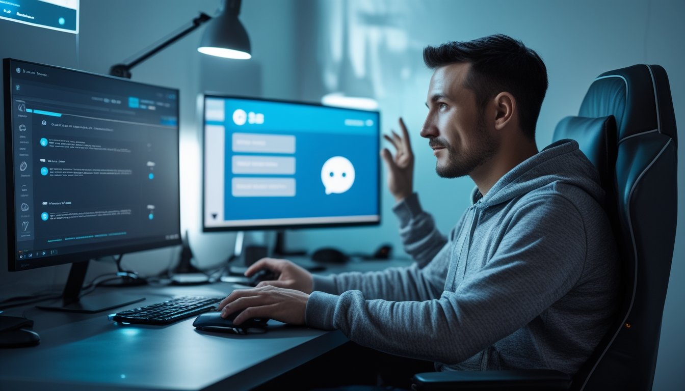 Pemain menerima bantuan cepat melalui live chat di depan laptop.