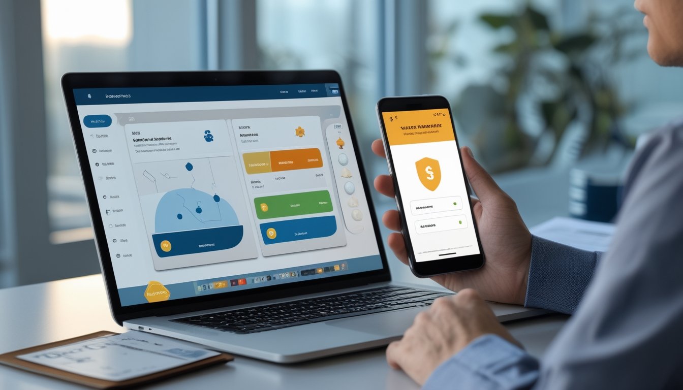 Orang dewasa meninjau transaksi e-wallet dan risiko taruhan daring di depan laptop.