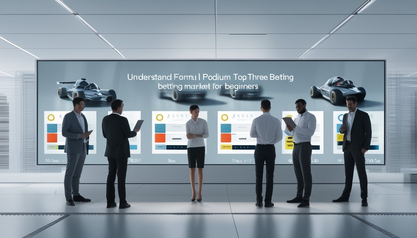 Beberapa orang menganalisis peluang tiga pembalap Formula 1 yang finis di podium menggunakan tablet dan grafik.
