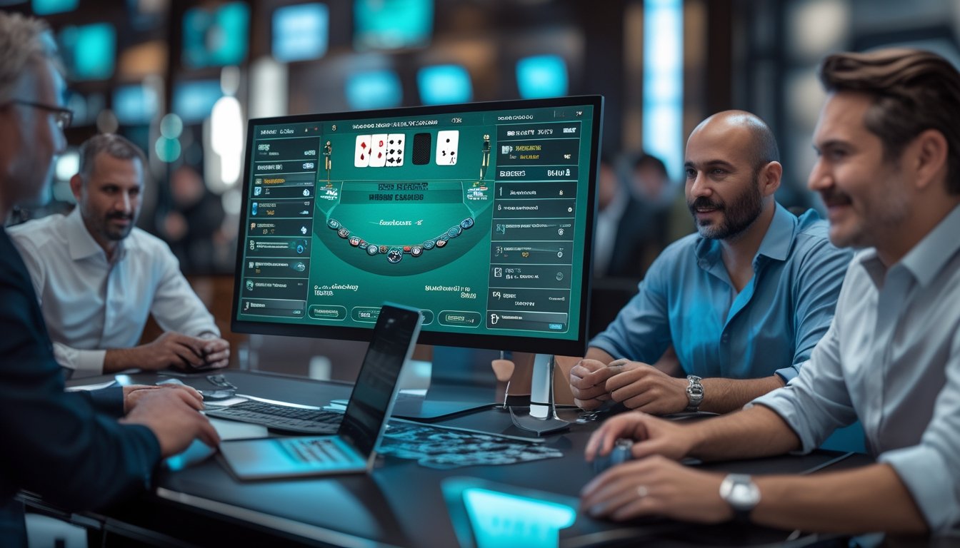 Pemain dewasa menggunakan beberapa perangkat untuk memainkan berbagai permainan poker digital.