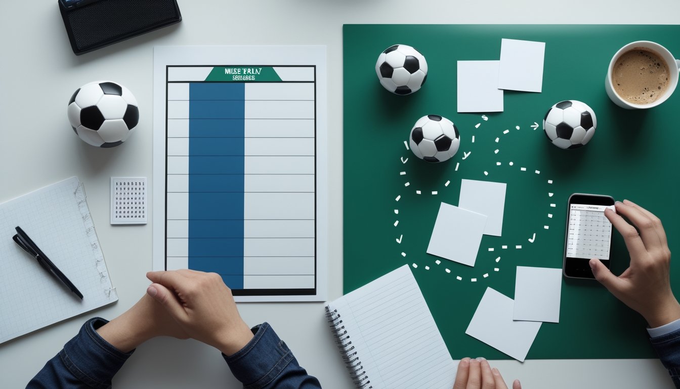 Pemula membandingkan satu pilihan taruhan sepak bola dengan beberapa pilihan gabungan di meja.