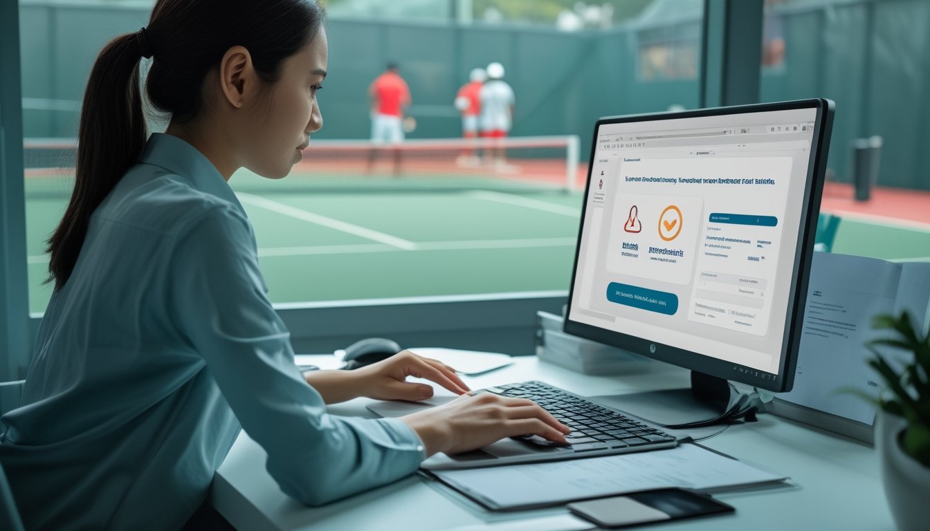 Pengguna Indonesia meninjau informasi keamanan dan legalitas taruhan tenis online di meja kerja modern.