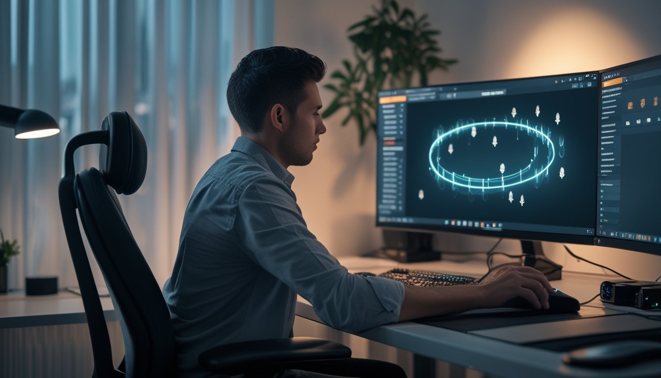 Seorang pemain poker menggunakan komputer dengan koneksi internet yang stabil di ruang kerja yang rapi.