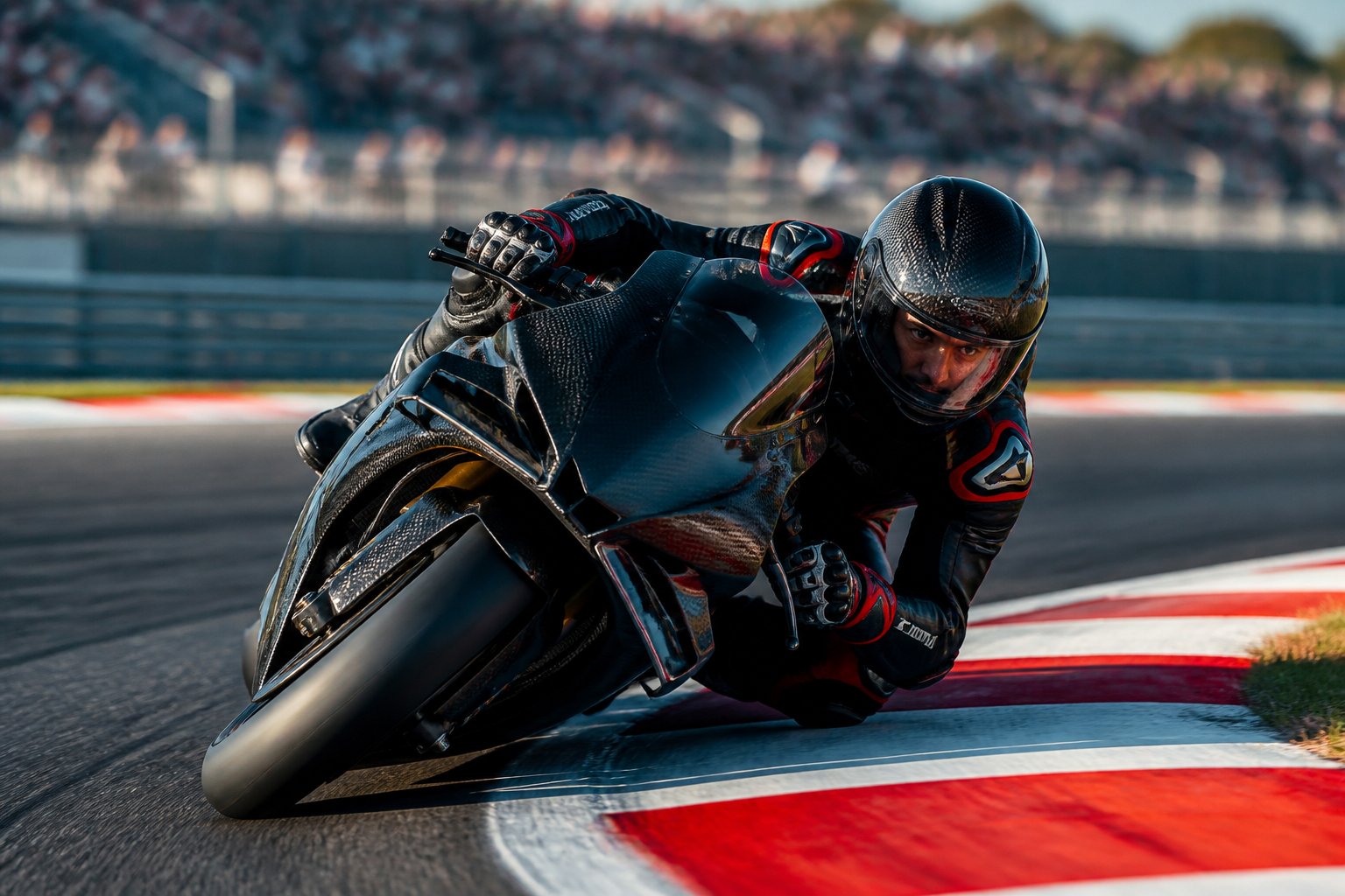 Diogo Moreira menikung dengan tajam di lintasan MotoGP menggunakan sepeda motor balap.