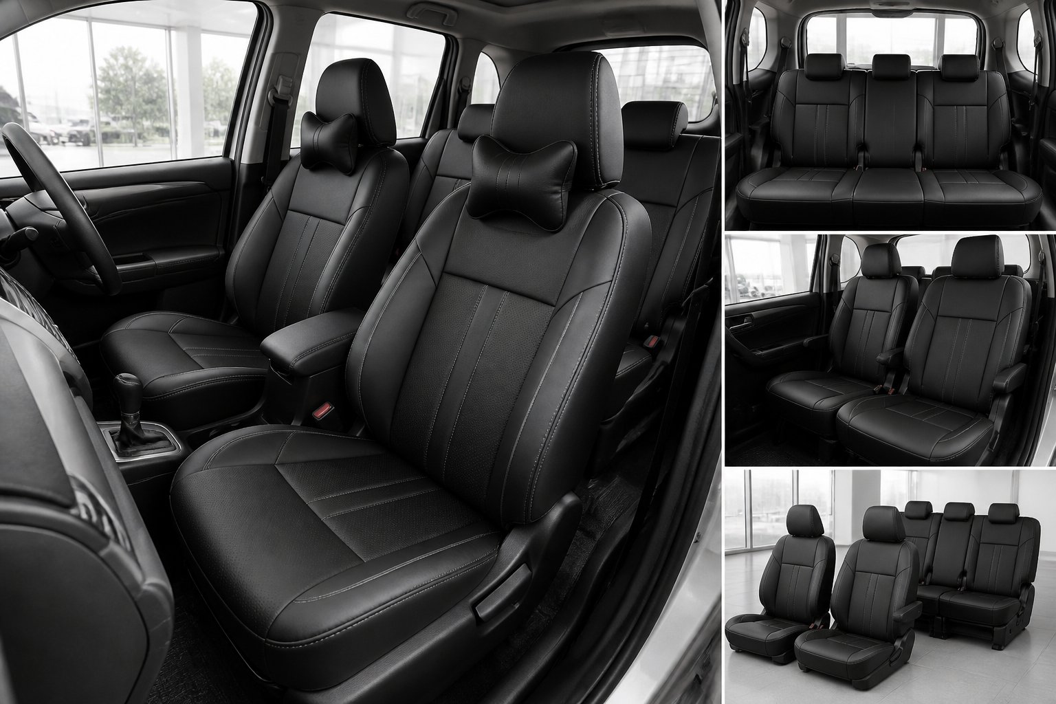 Satu set sarung mobil premium terpasang pada interior mobil keluarga modern.