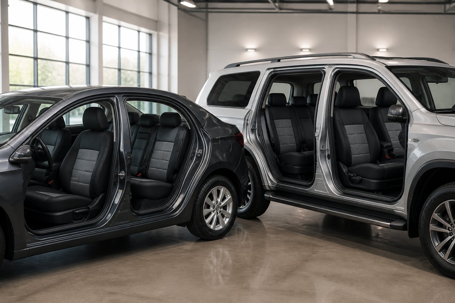 Sedan dan SUV dipadukan dengan sarung jok universal yang terpasang rapi di bagian interior.