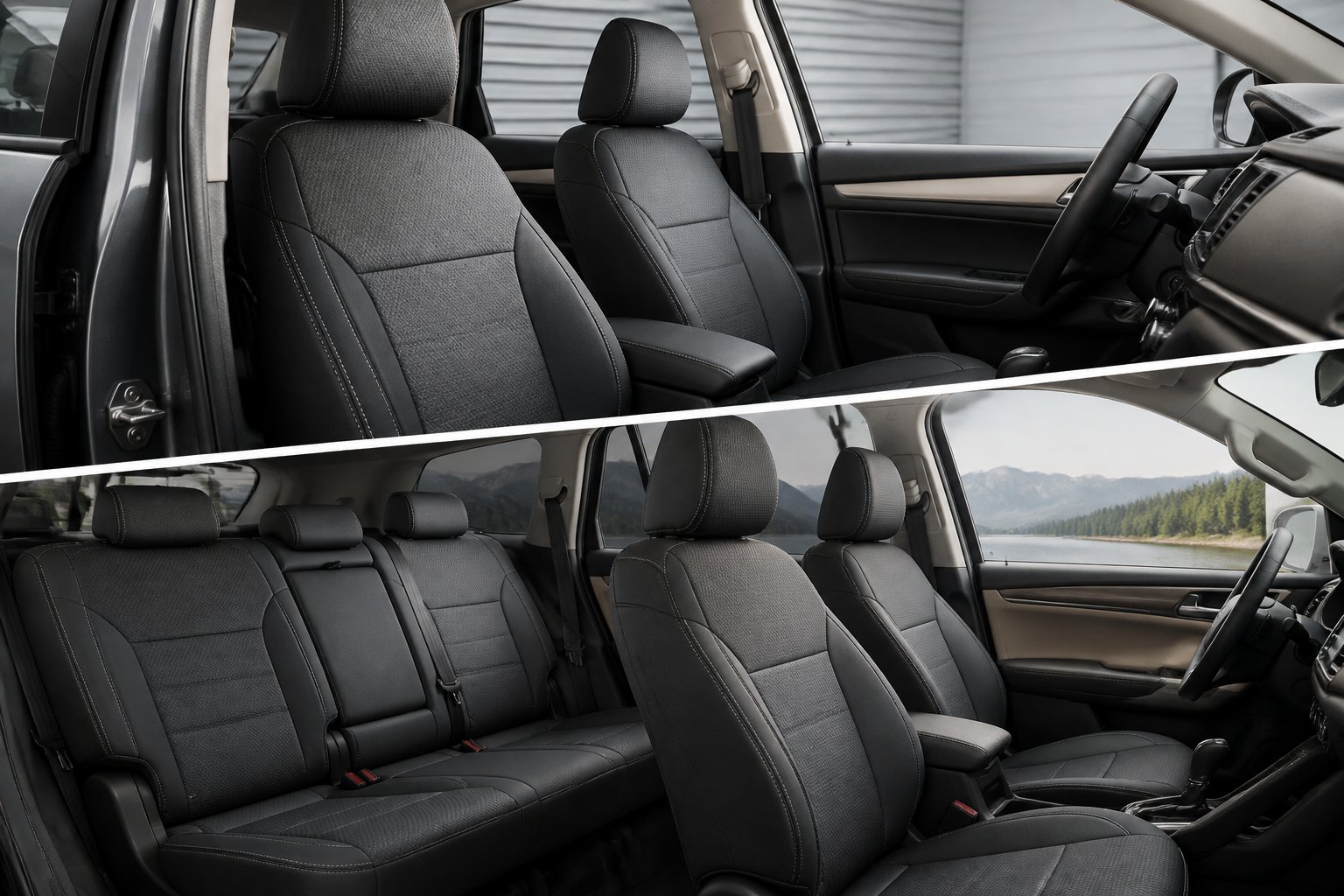Interior sedan dan SUV dengan jok mobil universal berkualitas tinggi terpasang rapi.
