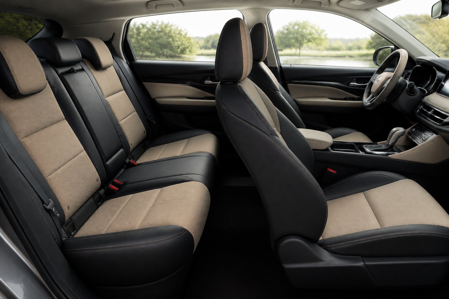 Interior mobil modern dengan sarung jok dua warna yang serasi dengan kabin.