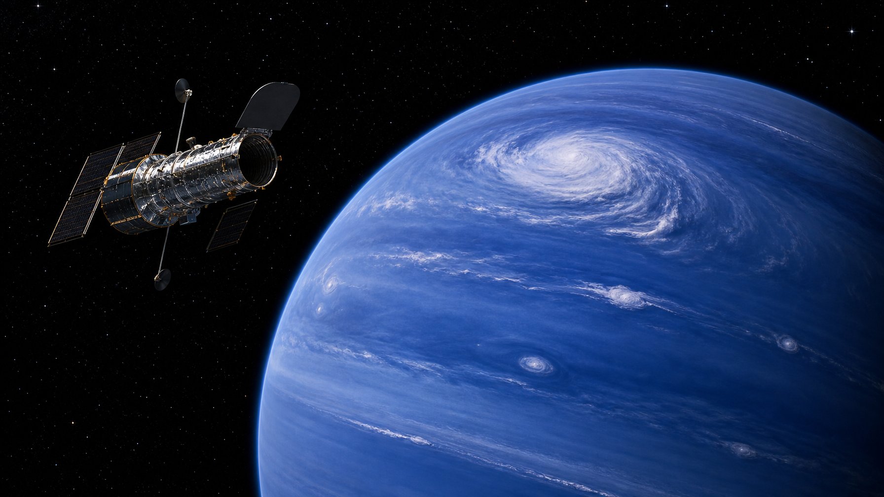 Teleskop Hubble mengamati badai dan perubahan cuaca ekstrem di atmosfer biru Neptunus.