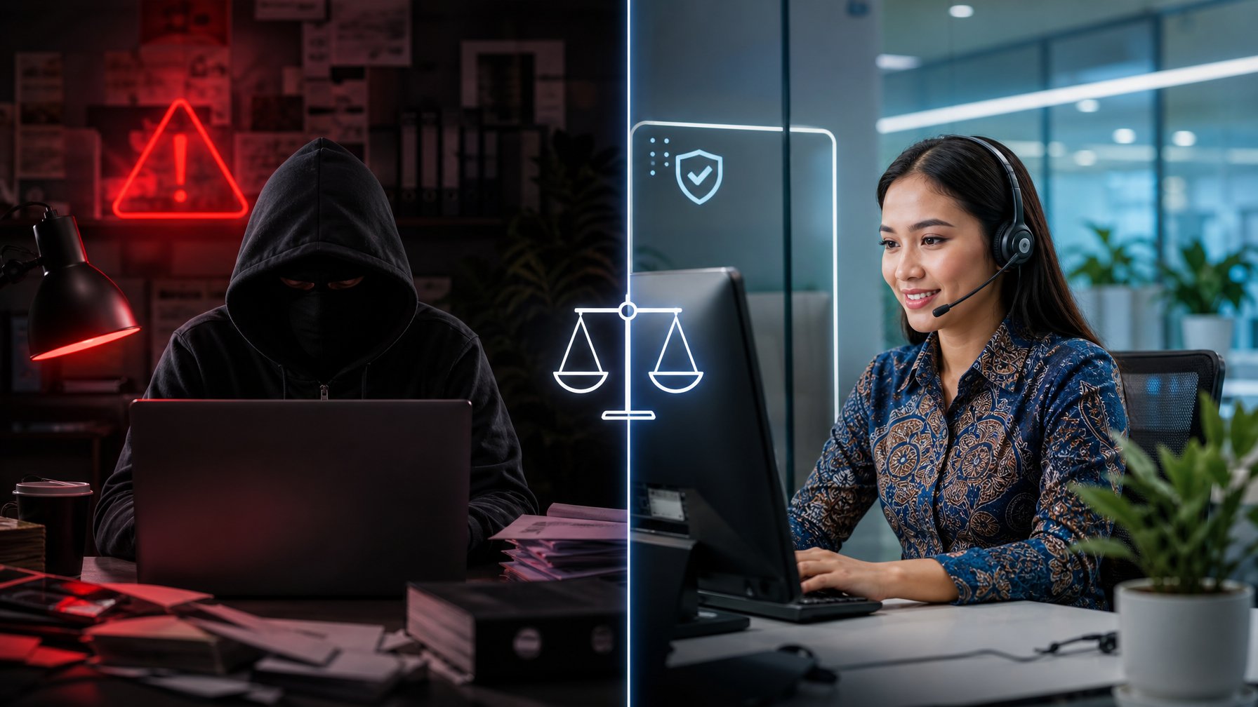 Perbandingan suasana antara agen poker mencurigakan dan operator poker profesional yang terpercaya.