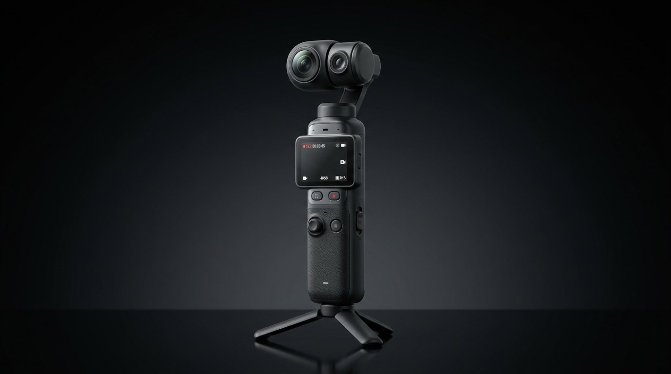 Pocket gimbal camera tracking a person during outdoor filming