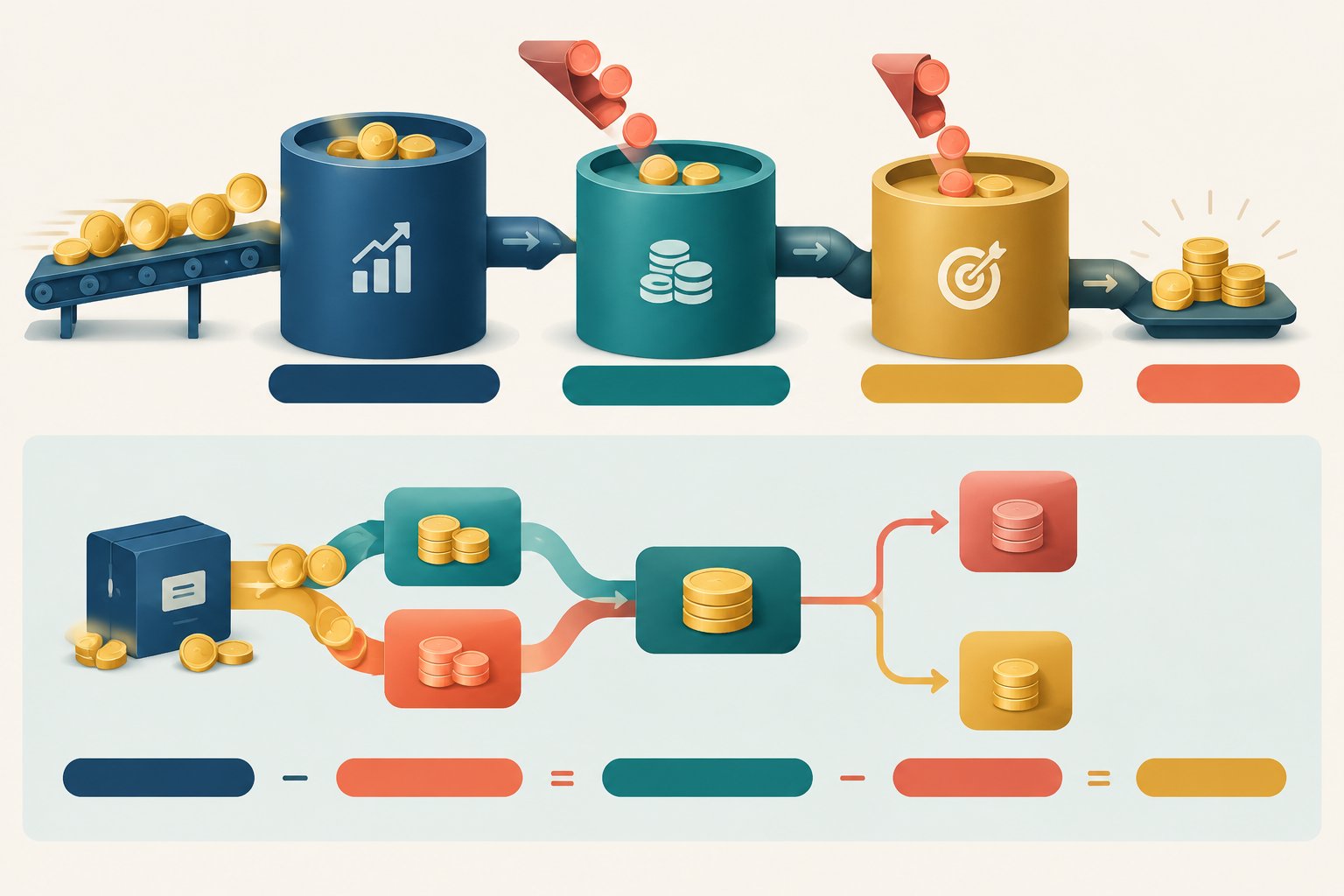 A business revenue stream passes through production and operating costs, with contribution toward fixed costs shown separately.