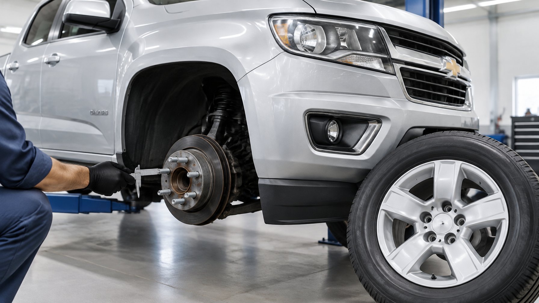 2017 colorado bolt pattern

A technician inspects the five-lug wheel hub of a silver pickup truck.