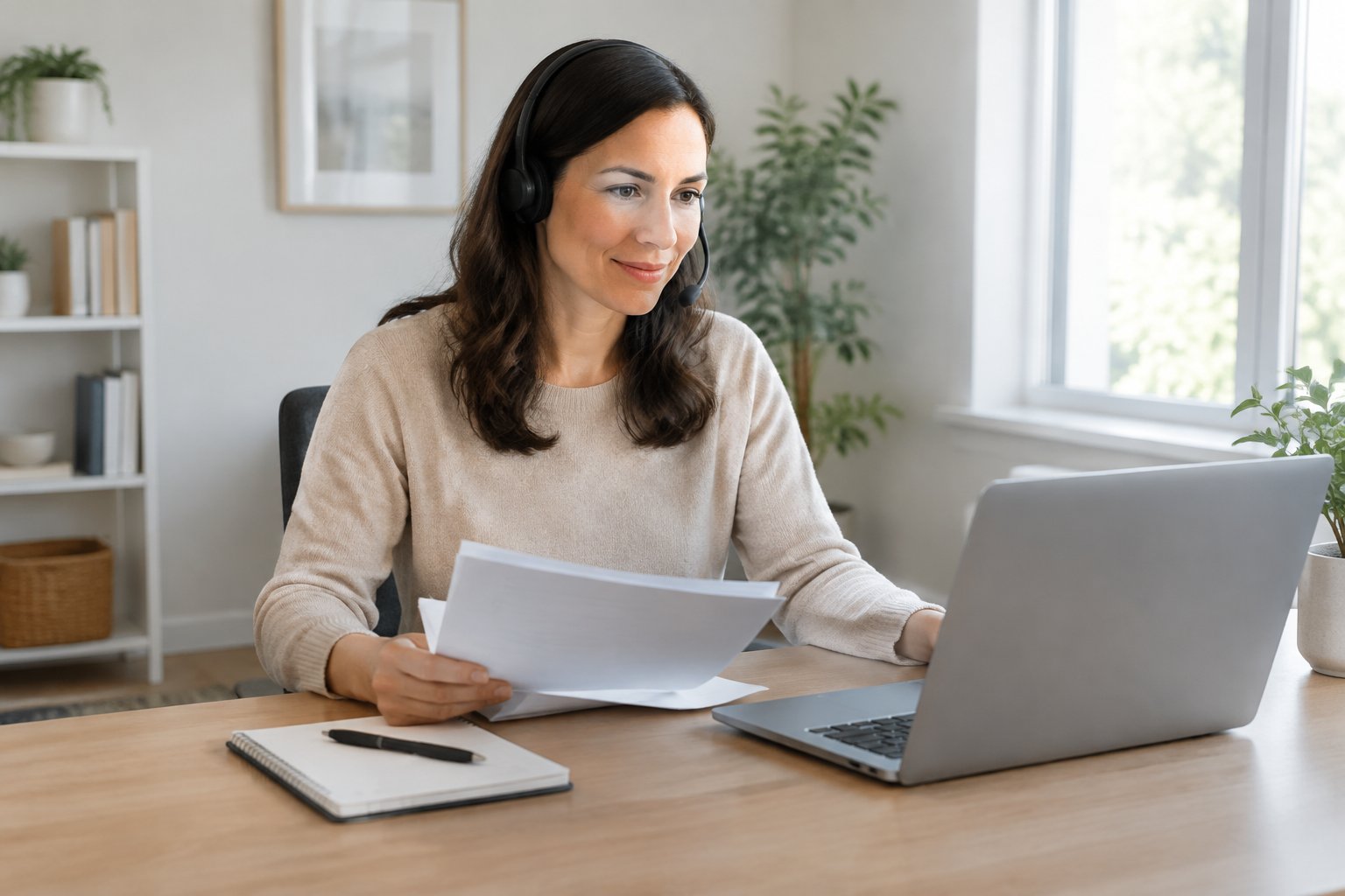 Una persona trabaja en tareas administrativas desde su casa, usando una computadora portátil.