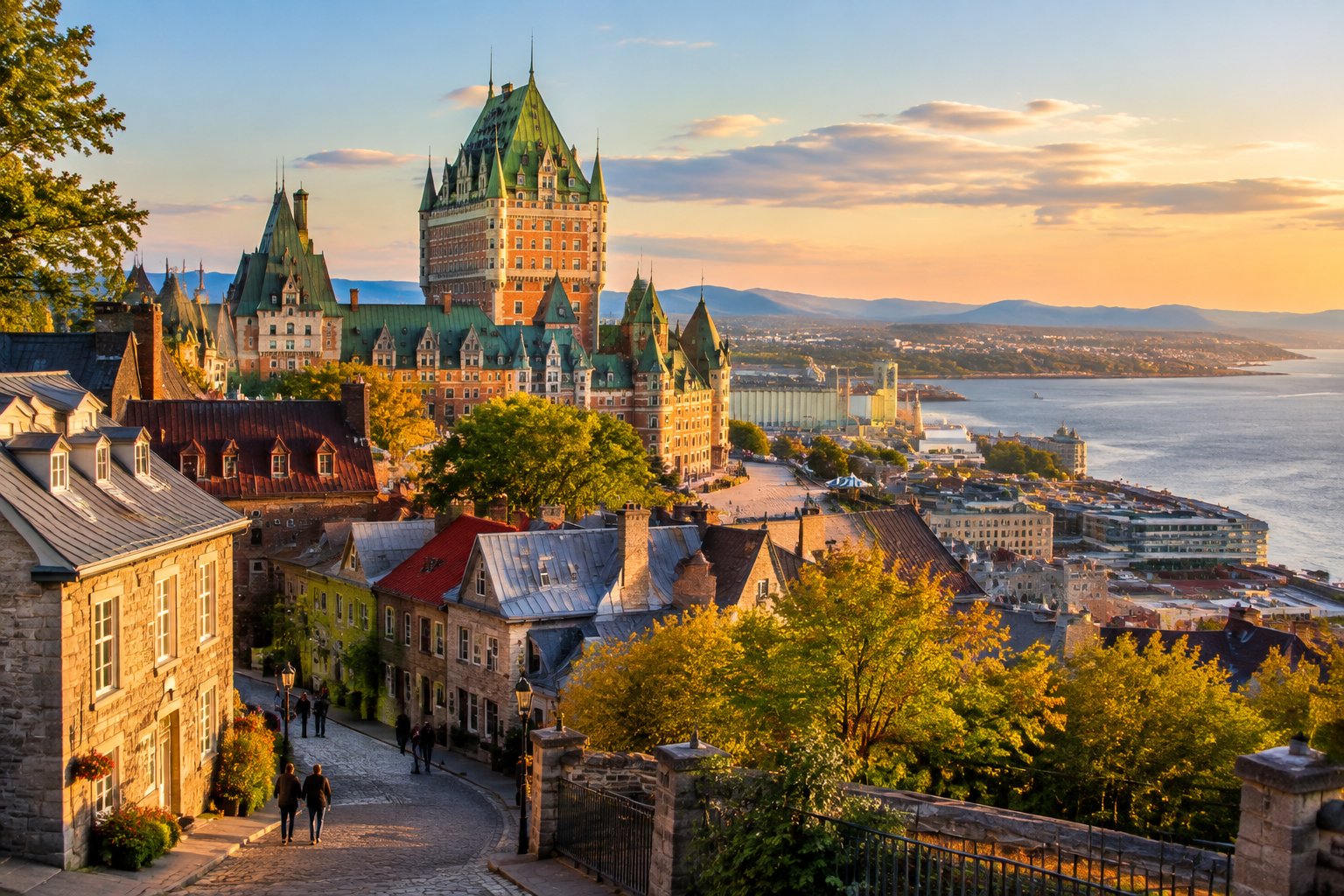 The Château Frontenac overlooks the historic buildings of Old Quebec.