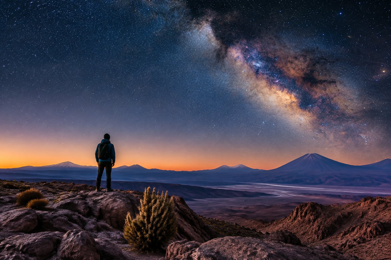 A traveler looks up at the Milky Way over the Atacama Desert.