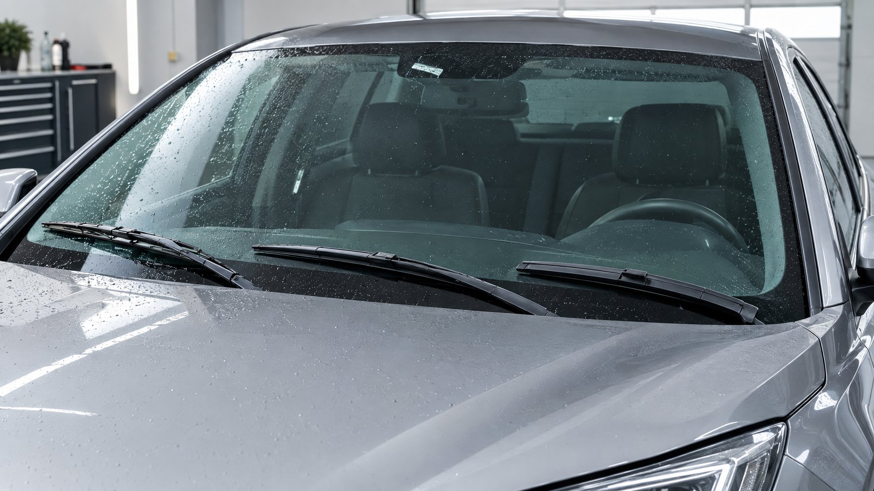 Mobil dengan tiga jenis wiper berbeda terlihat di bagian kaca depan.
