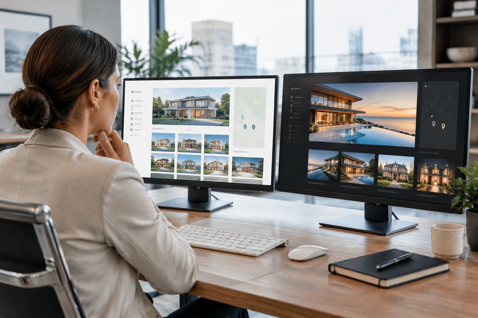 SEO Real Estate Wagon vs. Luxury Presence: Websites in 2026 - 2027 A real estate professional compares two website designs featuring different types of homes.