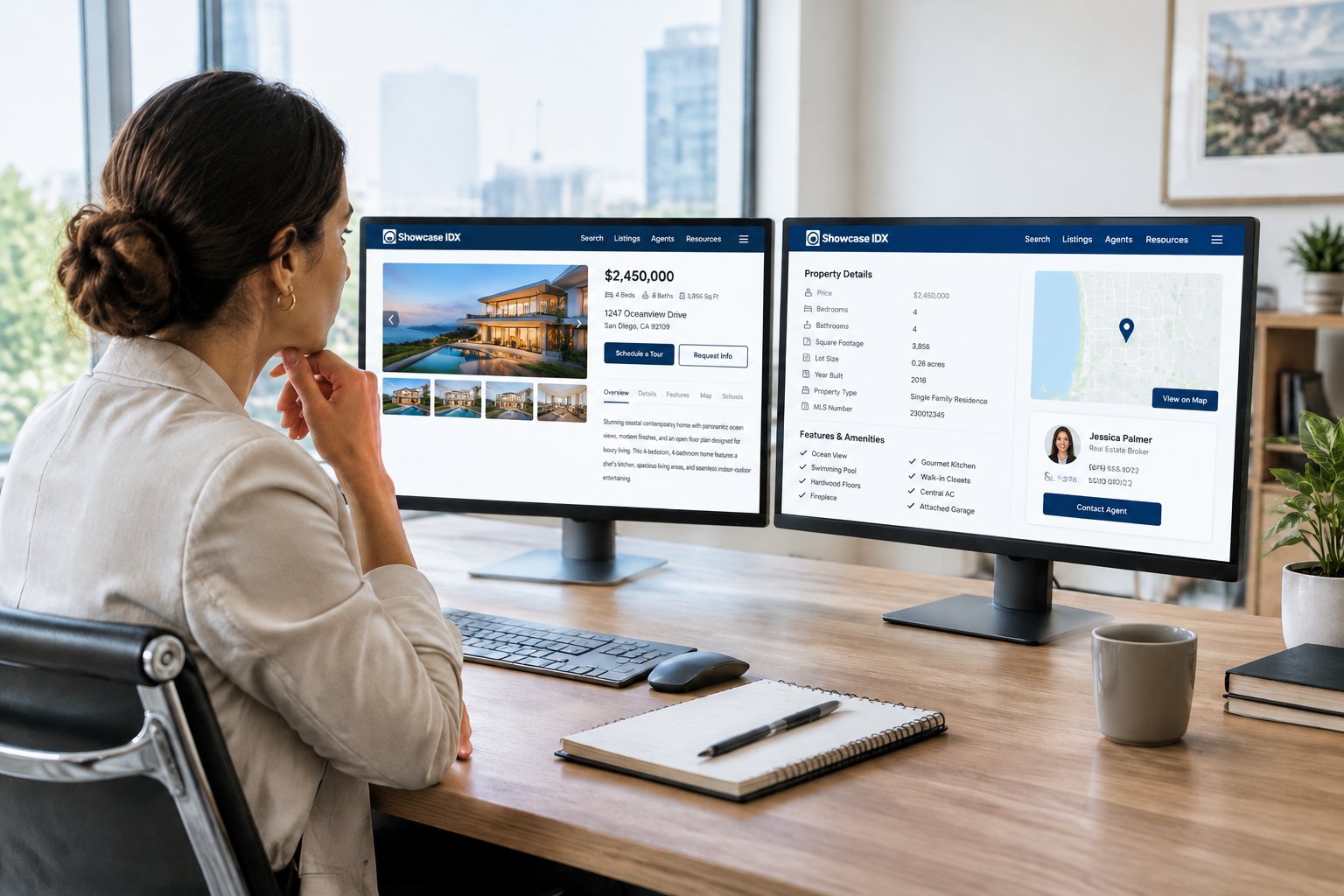 SEO Real Estate Wagon vs. Luxury Presence: Websites in 2026 - 2027 A real estate marketing professional compares two website designs at a desk.