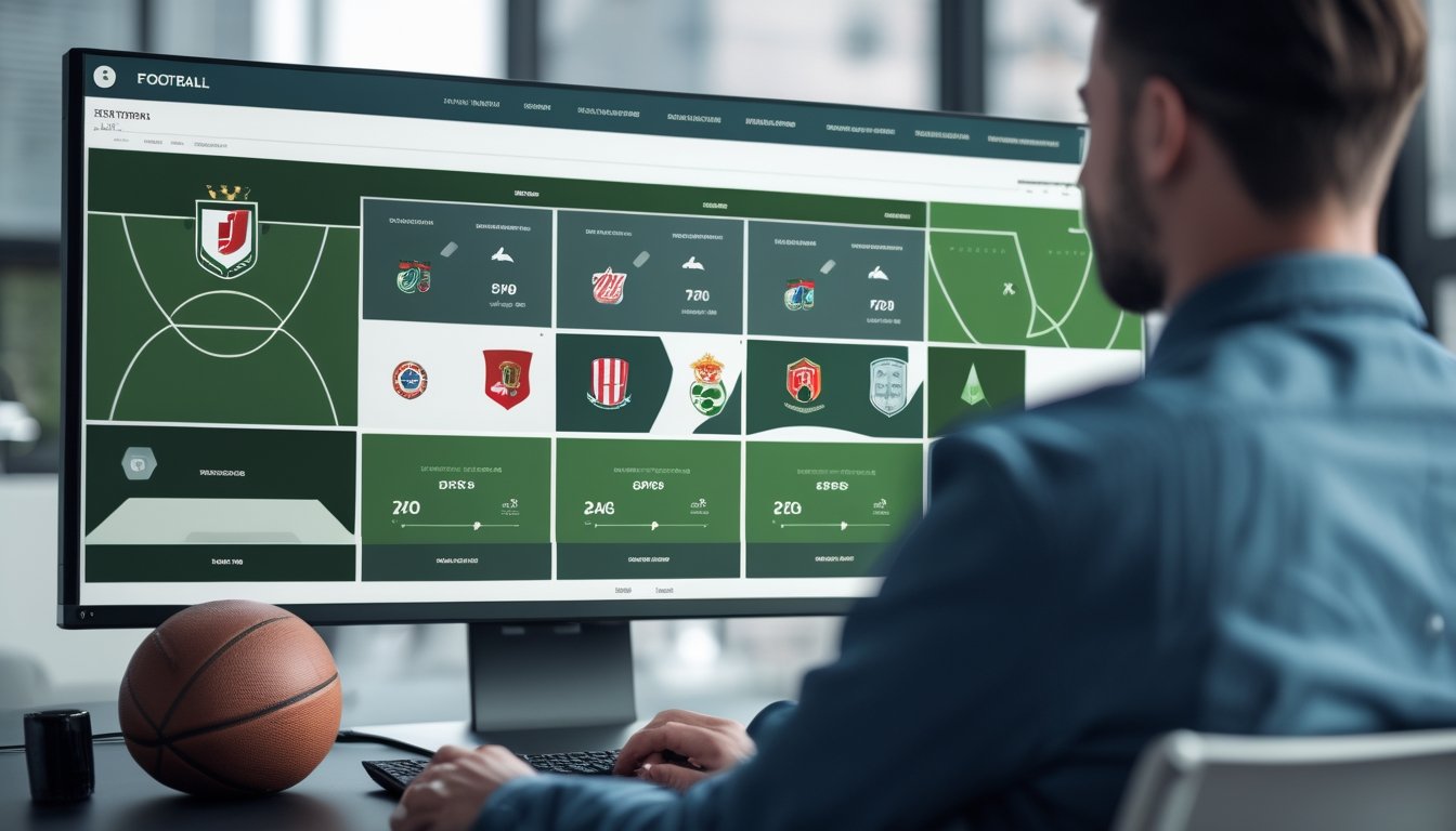 Seseorang melihat tampilan informasi pertandingan sepak bola di monitor komputer.