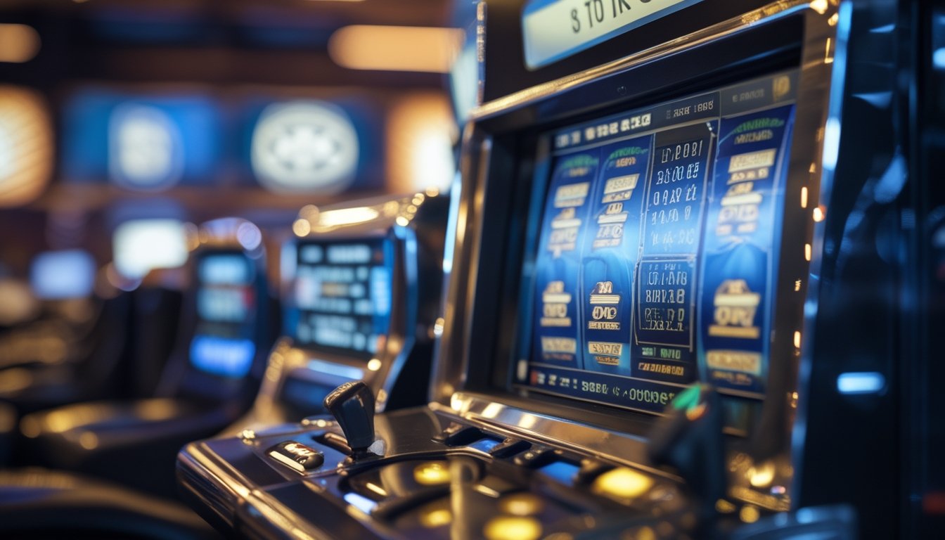 Mesin slot dengan gulungan berhenti di kasino modern.